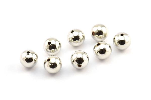 Silver Ball Bead, 12 Silver Tone Brass Spacer Beads, Findings (12mm) Brsm2 - A0747 H0344