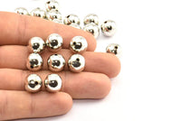 Silver Ball Bead, 6 Silver Tone Brass Spacer Bead, Findings (12mm) Brsm2 - A0747 H0344