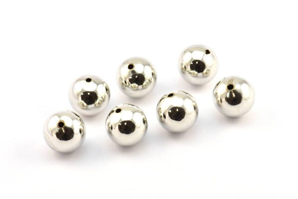 Silver Ball Bead, 6 Silver Tone Brass Spacer Bead, Findings (14mm) Brsm2 A0746 H0345