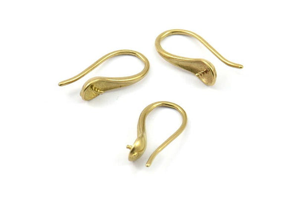 Brass Ear Wires, Earring Hooks, 12 Raw Brass Earring Setting for Pearl, Brass Findings, Crafts (17x8mm) BS 1717