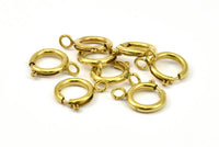 16mm Spring Ring Clasps, 12 Raw Brass Round Spring Ring Clasps with 1 Loop (16mm) BS 2357