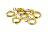 16mm Spring Ring Clasps, 12 Raw Brass Round Spring Ring Clasps with 1 Loop (16mm) BS 2357