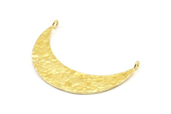 Hammered Crescent Pendant, 2 Raw Brass Hammered Crescent Pendants With 2 Loops (43x11x1mm) U147