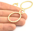 Brass Ring Pendant, 3 Raw Brass Oval Ring Pendant With 1 Loop, Earrings, Charms, Findings (48x25x1.6mm) U137