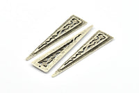 Antique Silver Textured Triangles, 2 Antique Silver Plated Triangle Pendant With 1 Hole, Earring Finding (58x14x2mm) N0231