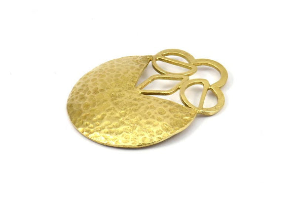 Brass Geometric Pendant, 2 Raw Brass Hammered Flower Pendants, Earring Findings (38x30x0.8mm) U064
