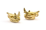 Brass Rhino Skull, 2 Raw Brass Rhino Skull With 1 Loop, Findings, Charms (21x16x9mm) BS 1879