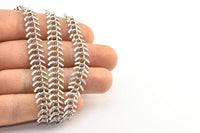 Fish Bone Chain, 2 Meters Silver Tone Textured Brass Fish Bone Chain (11mm ) Z063