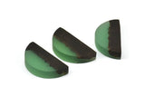 Resin&Wood Semicircle Pendant, 5 Green Black Half Moon Pendant with 2 Holes (32x16mm) X005