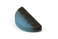 Resin&Wood Semicircle Pendant, 5 Blue Black Half Moon Pendant with 2 Holes (32x16mm) X001