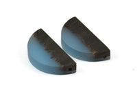 Resin&Wood Semicircle Pendant, 5 Blue Black Half Moon Pendant with 2 Holes (32x16mm) X001