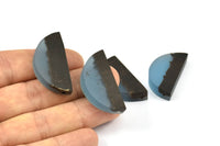 Resin&Wood Semicircle Pendant, 5 Blue Black Half Moon Pendant with 2 Holes (32x16mm) X001