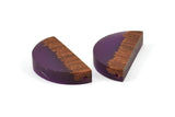 Resin&Wood Semicircle Pendant, 5 Purple Brown Half Moon Pendant with 2 Holes (32x16mm) X004