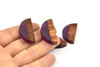 Resin&Wood Semicircle Pendant, 5 Purple Brown Half Moon Pendant with 2 Holes (32x16mm) X004