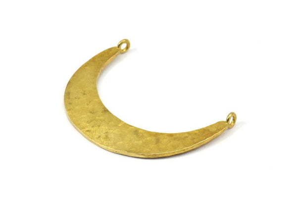 Hammered Crescent Pendant, 3 Raw Brass Hammered Crescent Pendants With 2 Loops (41x9x1mm) U074