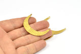 Hammered Crescent Pendant, 3 Raw Brass Hammered Crescent Pendants With 2 Loops (41x9x1mm) U074