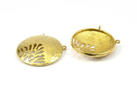 Brass Gong Pendant, 2 Raw Brass Textured Gong Pendants With 2 Loops (33x6x1mm) U082