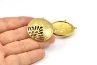 Brass Gong Pendant, 2 Raw Brass Textured Gong Pendants With 2 Loops (33x6x1mm) U082