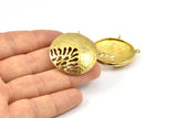 Brass Gong Pendant, 2 Raw Brass Textured Gong Pendants With 2 Loops (33x6x1mm) U082