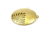 Brass Gong Pendant, 2 Raw Brass Textured Gong Pendants With 2 Loops (33x6x1mm) U082
