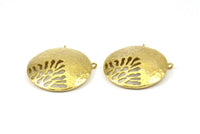 Brass Gong Pendant, 2 Raw Brass Textured Gong Pendants With 2 Loops (33x6x1mm) U082