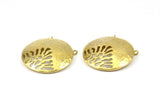 Brass Gong Pendant, 2 Raw Brass Textured Gong Pendants With 2 Loops (33x6x1mm) U082
