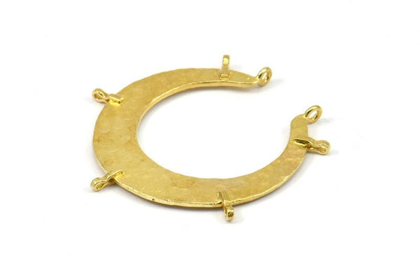 Hammered Crescent Pendant, 2 Raw Brass Hammered Crescent Pendants With 7 Loops (40x7.5x0.9mm) U077