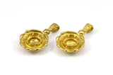 Brass Flower Earring Findings, 4 Raw Brass Earring Findings with 1 Loop and 8mm Pad Setting (27x16x5.5mm) U080