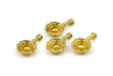 Brass Flower Earring Findings, 4 Raw Brass Earring Findings with 1 Loop and 8mm Pad Setting (27x16x5.5mm) U080
