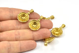 Brass Flower Earring Findings, 4 Raw Brass Earring Findings with 1 Loop and 8mm Pad Setting (27x16x5.5mm) U080