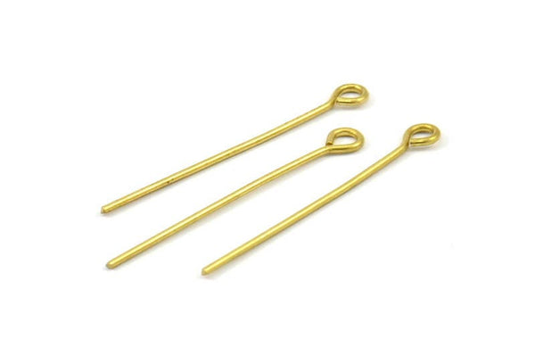 40mm Eye Pin, 25 Raw Brass Eye Pins, Findings (40x1mm) BS 2279