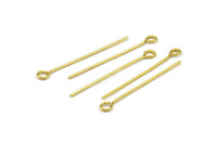 40mm Eye Pin, 25 Raw Brass Eye Pins, Findings (40x1mm) BS 2279
