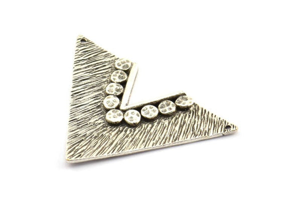 Silver Chevron Pendant, 1 Antique Silver Plated Brass Geometric Chevron Pendants with 2 Holes (28x41x1mm) U087