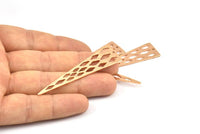 Elmas Dokulu Üçgen, 1 Delikli Elmas Dokulu Tılsımlı 4 Gül Altın Kaplama Üçgen, Küpe Bulguları (59x14x1mm) N0131 Q0254