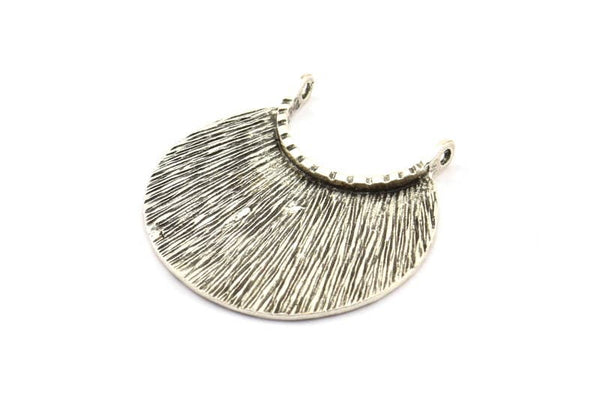 Etnik Hilal Kolye, 2 Halkalı Antik Gümüş Kaplama Pirinç Etnik Hilal Kolye (34x22x1mm) U110 H0363
