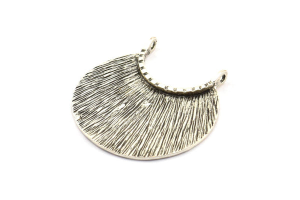 Etnik Hilal Kolye, 2 Halkalı 1 Antik Gümüş Kaplama Pirinç Etnik Hilal Kolye (34x22x1mm) U110 H0363