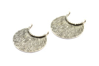 Etnik Hilal Kolye, 2 Halkalı 1 Antik Gümüş Kaplama Pirinç Etnik Hilal Kolye (34x22x1mm) U110 H0363