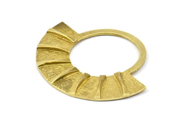 Ethnic Brass Pendant, 2 Raw Brass Semi Circle Pendants (45x37x2x1mm) U092