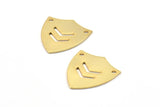 Gold Shield Pendant, 2 Gold Plated Stamping Shield With 2 Holes With Chevron (24x22x0.80mm) B0181 Q0276
