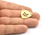 Gold Shield Pendant, 2 Gold Plated Stamping Shield With 2 Holes With Chevron (24x22x0.80mm) B0181 Q0276