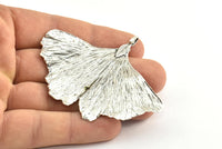 Silver Gingko Leaf, 1 Silver Tone Plated Real Gingko Leaf with 1 Loop, Pendants, Findings X026