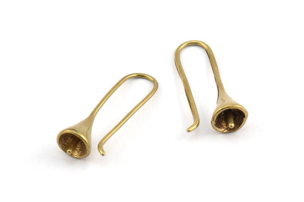 Brass Earring Hooks, 12 Raw Brass Wire Earring Setting, Findings (25x8mm) BS 1819