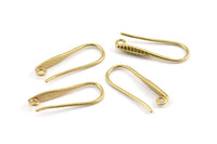 Brass Ear Hooks, 12 Raw Brass Earring Textured Wires, Earring Hooks (21x8mm) BS 1825