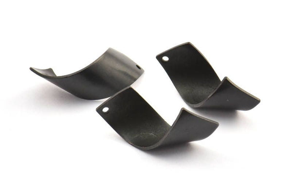 Curved Rectangle Charm, 6 Oxidized Brass Black Wavy Rectangle Charms With 1 Hole (29x10mm) Bs 1332 S258