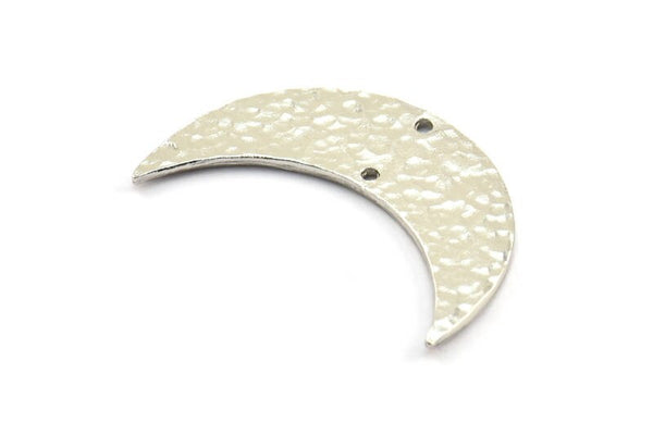 Hammered Crescent Moon, 2 Silver Tone Plated Brass Hammered Moons with 2 Holes (35x11x1.5mm) N0211 H0314