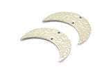 Hammered Crescent Moon, 2 Silver Tone Plated Brass Hammered Moons with 2 Holes (35x11x1.5mm) N0211 H0314