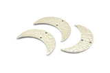 Hammered Crescent Moon, 2 Silver Tone Plated Brass Hammered Moons with 2 Holes (35x11x1.5mm) N0211 H0314