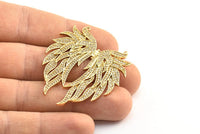 Gold Wing Necklace Pendant, Zircon Pave Gold Plated Wing Necklace Pendant With 2 Loops, Jewelry Findings (48x41mm) BS 2269