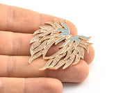 Rose Gold Wing Necklace Pendant, Zircon Pave Rose Gold Plated Wing Necklace Pendant With 2 Loops, Jewelry Findings (48x41mm) BS 2270