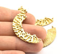 Ethnic Semi Circles, 2 Raw Brass Ethnic Semi Circle Pendants With 2 Loops (47x10x2mm) BS 1880